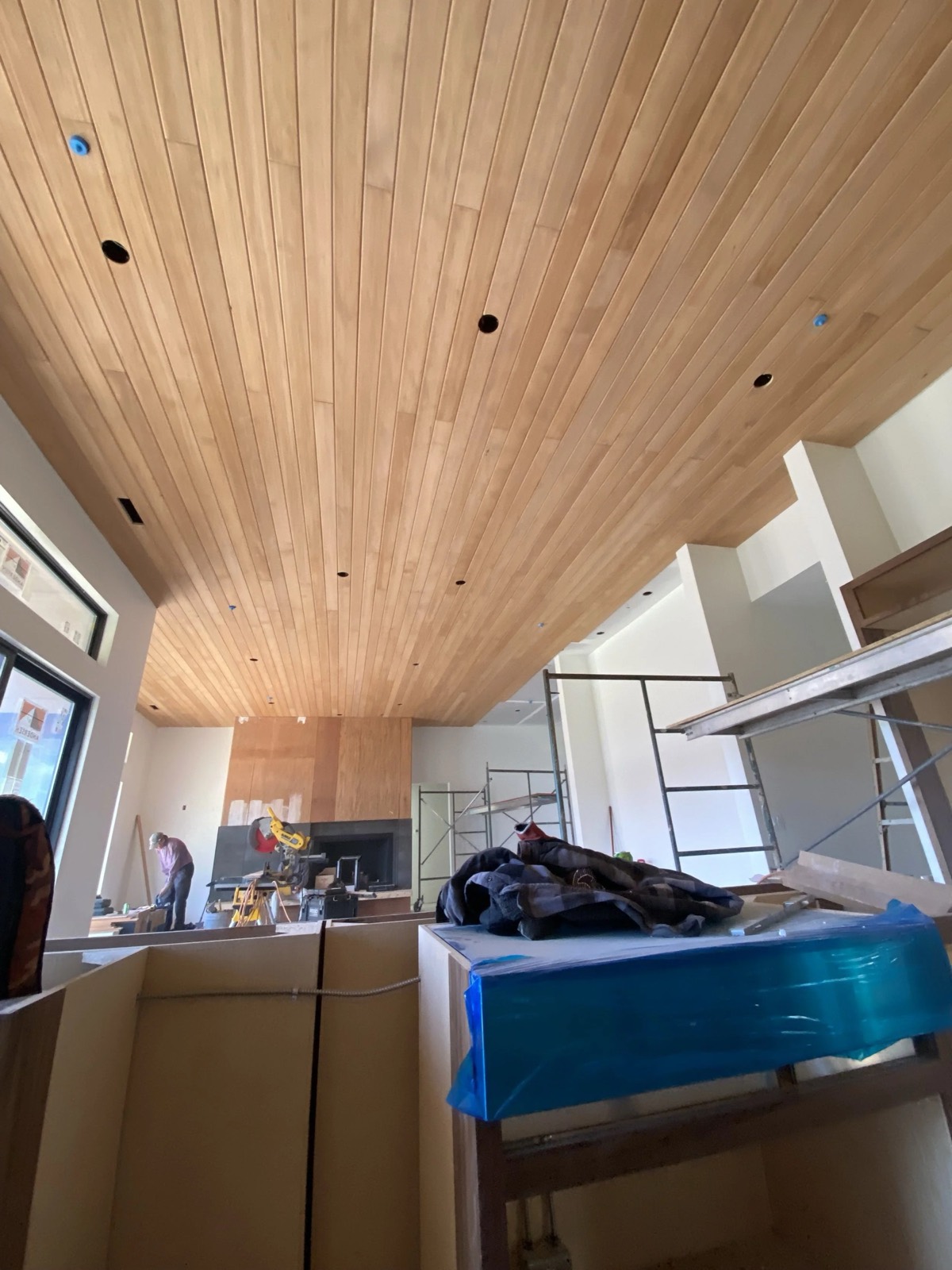 Tongue-and-groove wood ceiling